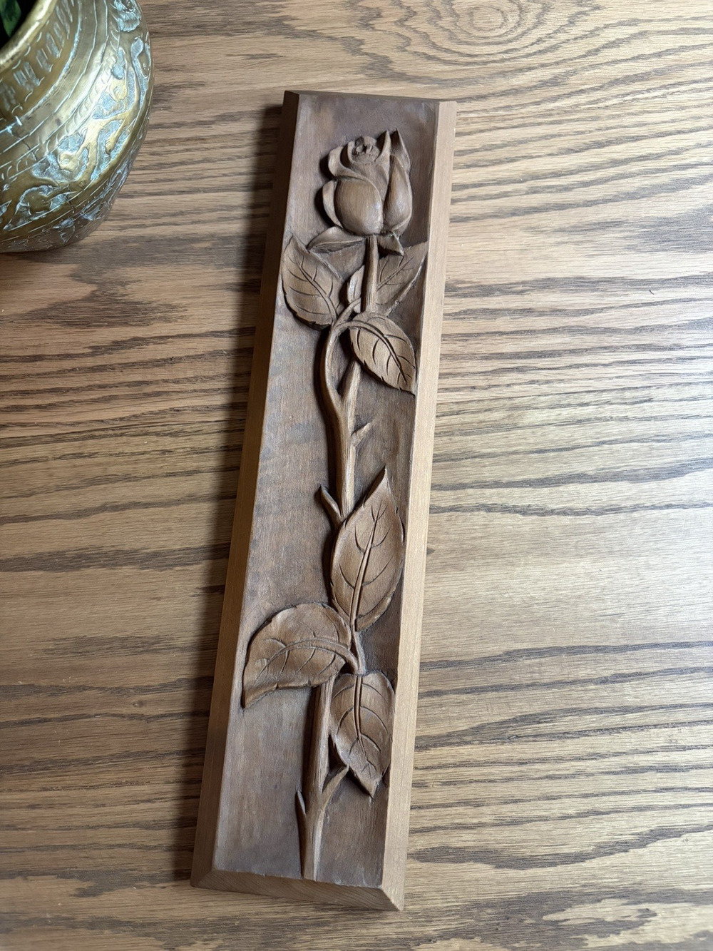 Vintage Carved Wood Wall Hanging Plaque Rose Art Cottagecore Decor
